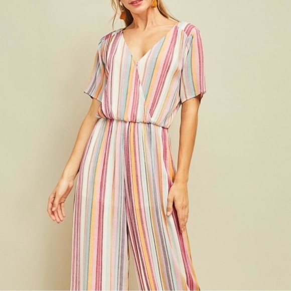 Entro Women Jumpsuit XL Pink Colorful Striped Longline Contemporary Causal - Picture 3 of 17